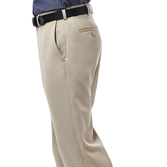 (1739) Haggar Men's Cool 18 Stria Hidden Expandable Waistband Plain Front Pant - Picture 2 of 8
